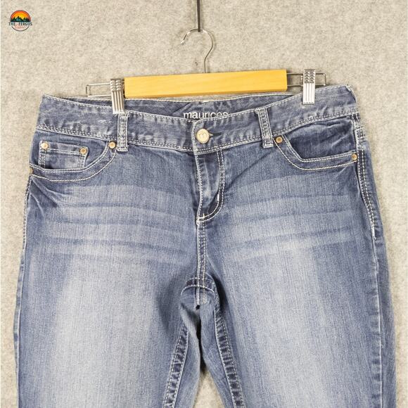 Maurices Straight Jeans Blue Medium Wash Chunky Stitch Denim Women's 11/12 Short - Picture 10 of 14